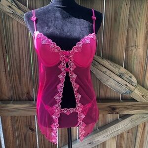 Native Intimates Pink Babydoll Split Front Chemise & Matching G-String Panties